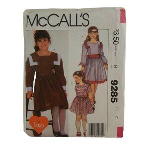 UNCUT 1984 Girl's Size 7 Pattern Dress Sash Long Short Sleeve McCalls 9285